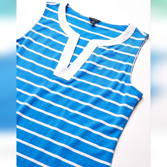 *NEW* Nautica Breton Stripes Sleeveless V-neck Stretch Cotton Polo Dress - Picture 4 of 6